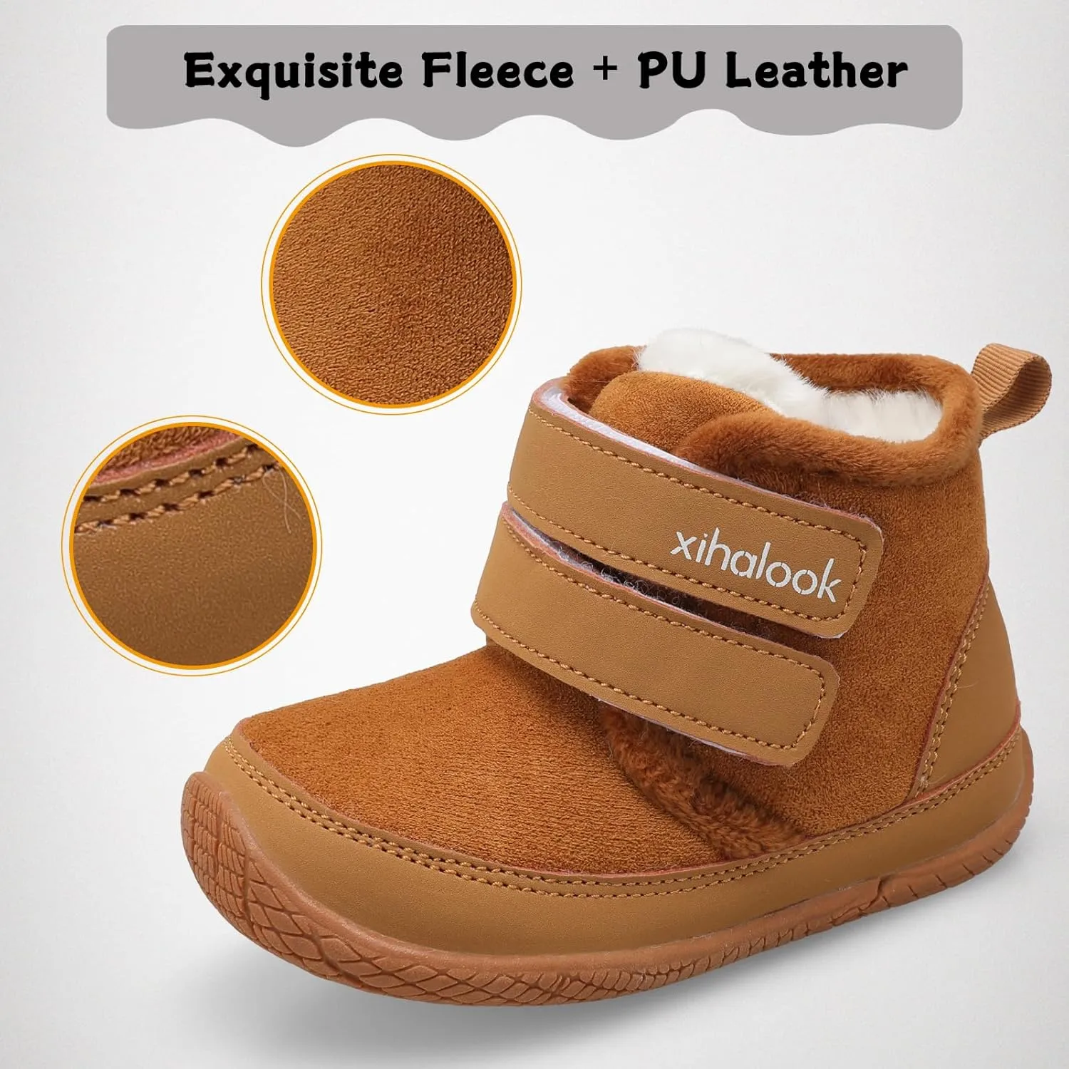 XIHALOOK Toddler Boys Girls Winter Boots Cold Weather Kids Warm Faux Fur Shoes with Two Hook and Loop