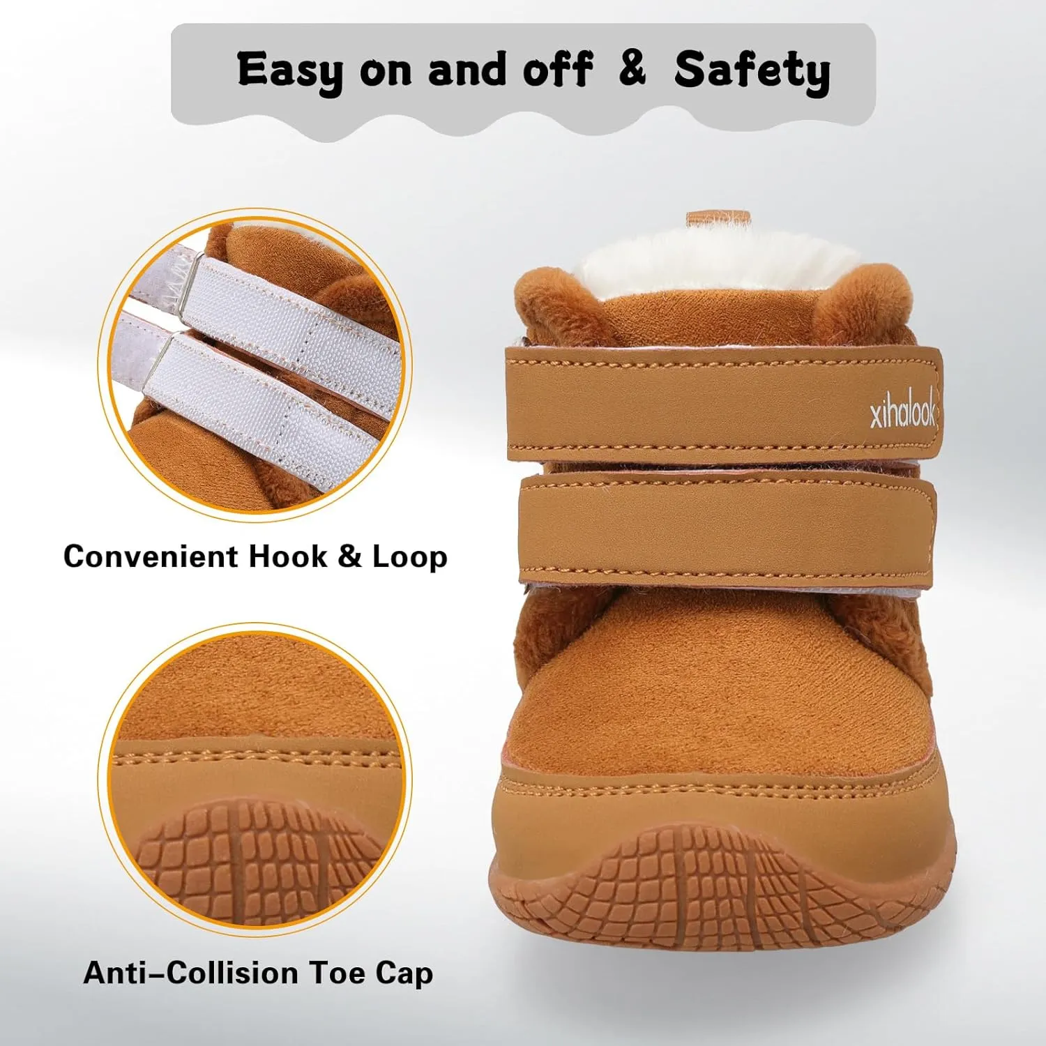 XIHALOOK Toddler Boys Girls Winter Boots Cold Weather Kids Warm Faux Fur Shoes with Two Hook and Loop