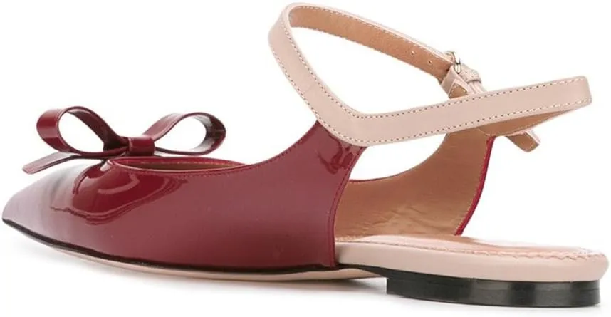 XYD Women Pointed Toe Bows Flats Ankle Strap Open Back Comfortable Ballet Shoes with Bowknots
