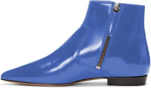XYD Women's Formal Pointed Closed Toe Flats Ankle Boots Low Heel Booties Office Dress Shoes with Double Side Zippers