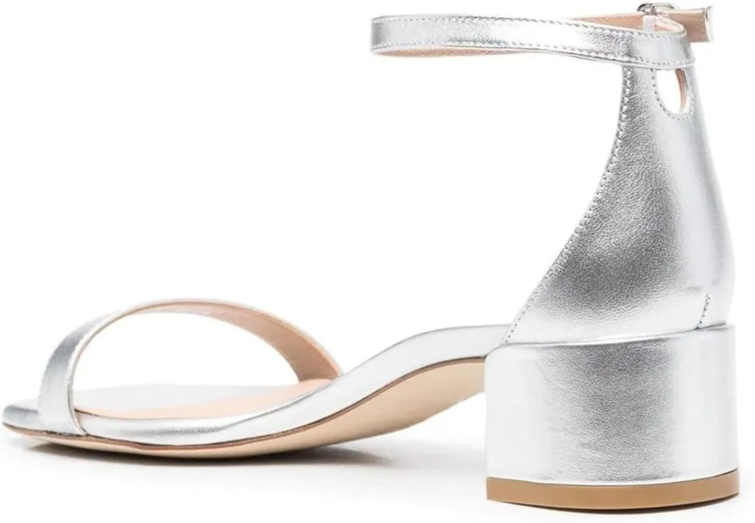 XYD Women's Open Toe Strappy Low Block Heel Sandal Flats Ankle Strap with Buckle Wedding Bridal Dress Shoes