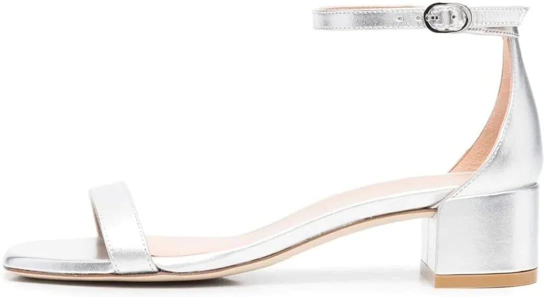 XYD Women's Open Toe Strappy Low Block Heel Sandal Flats Ankle Strap with Buckle Wedding Bridal Dress Shoes