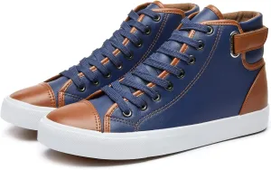 yageyan Men White high top Sneakers for Casual Black pu Leather Fashion Shoes for Men