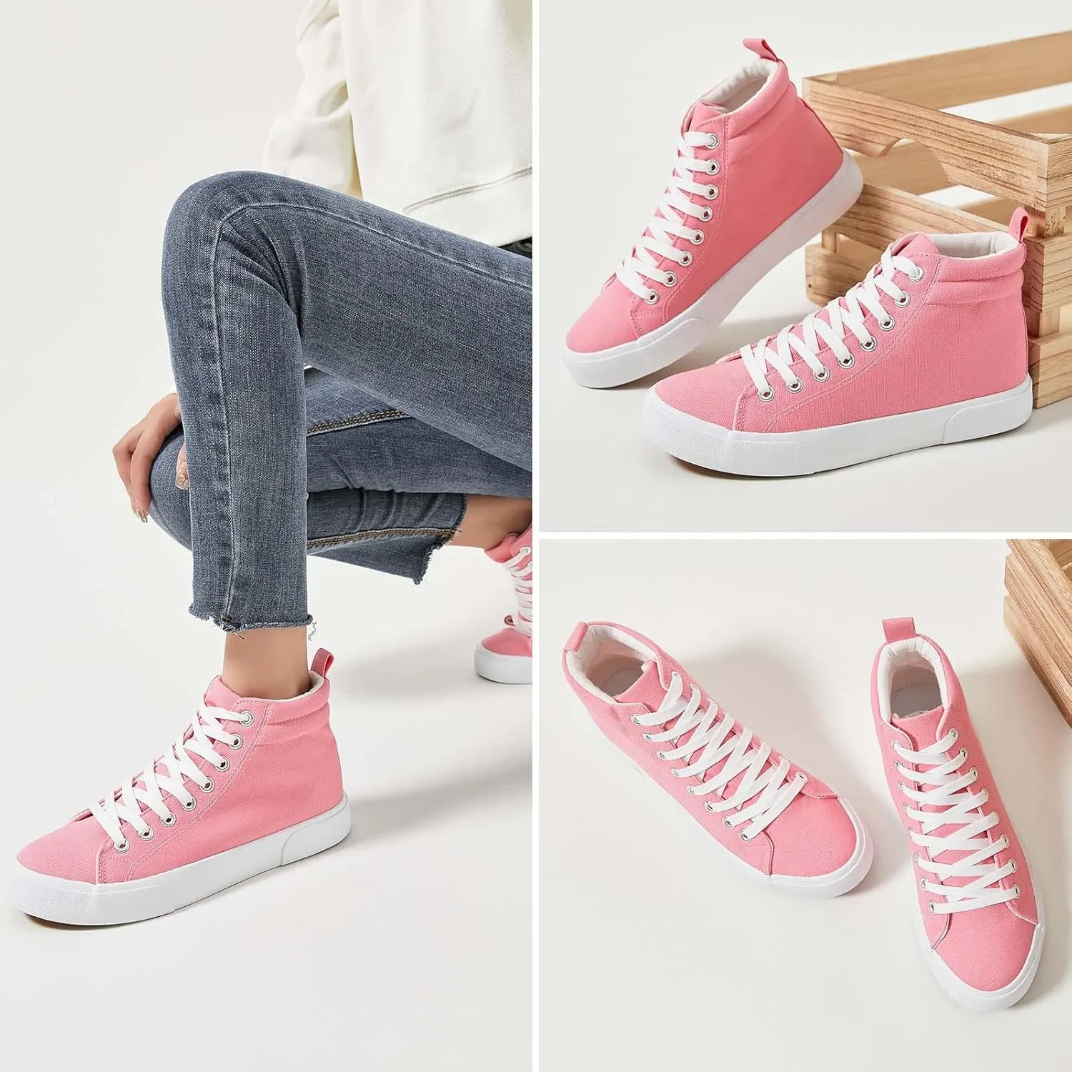 yageyan Womens High Top Canvas Sneakers Fashion Classic Shoes Comfortable White and Black Walking Shoes