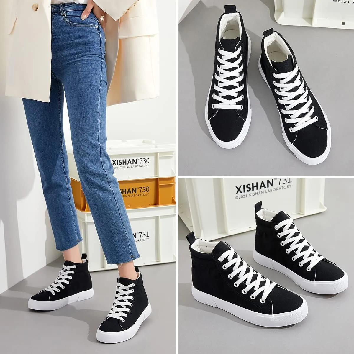 yageyan Womens High Top Canvas Sneakers Fashion Classic Shoes Comfortable White and Black Walking Shoes