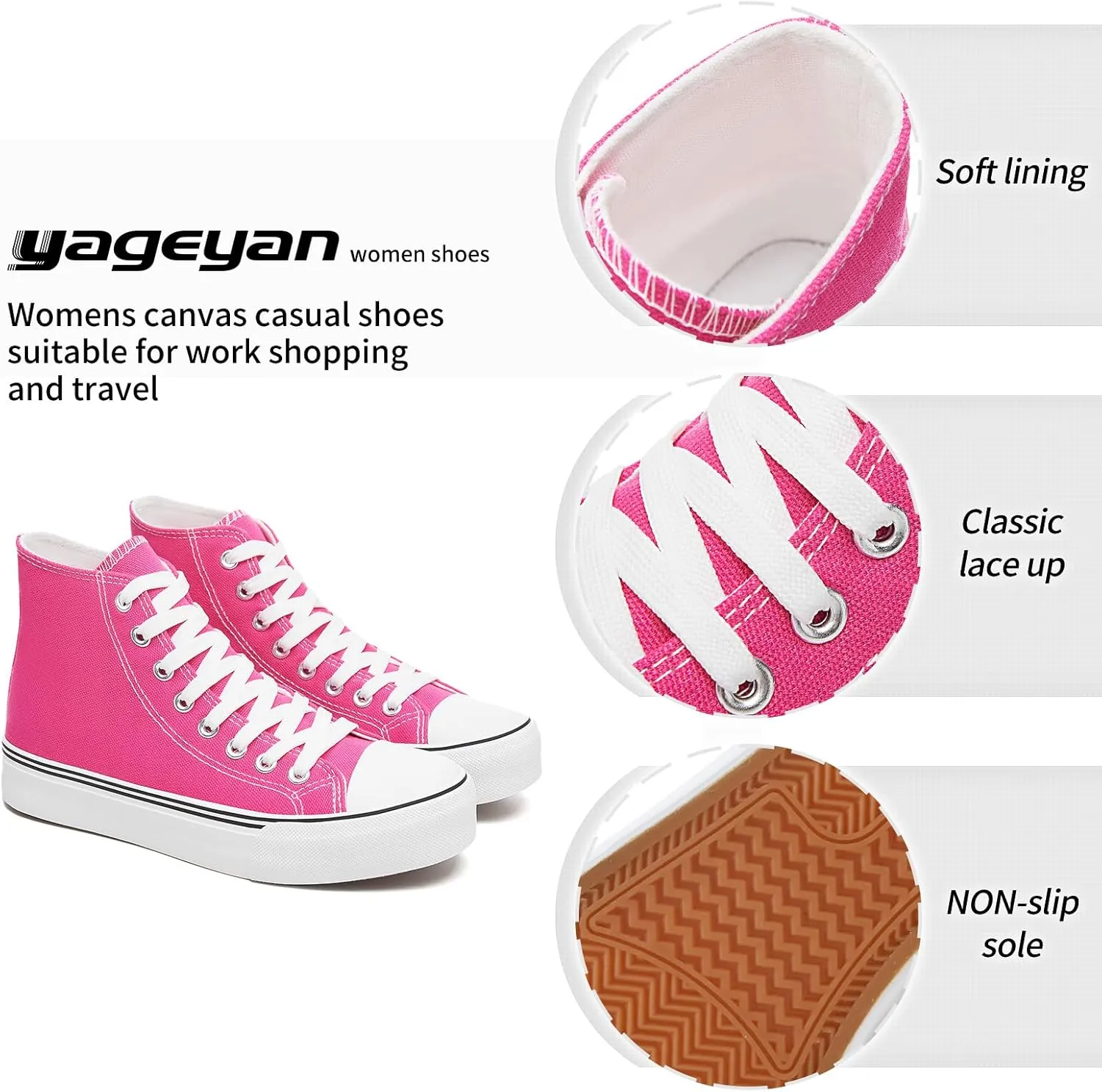 yageyan Womens High Top Canvas Sneakers Lace up Fashion Shoes for Women Casual Classic