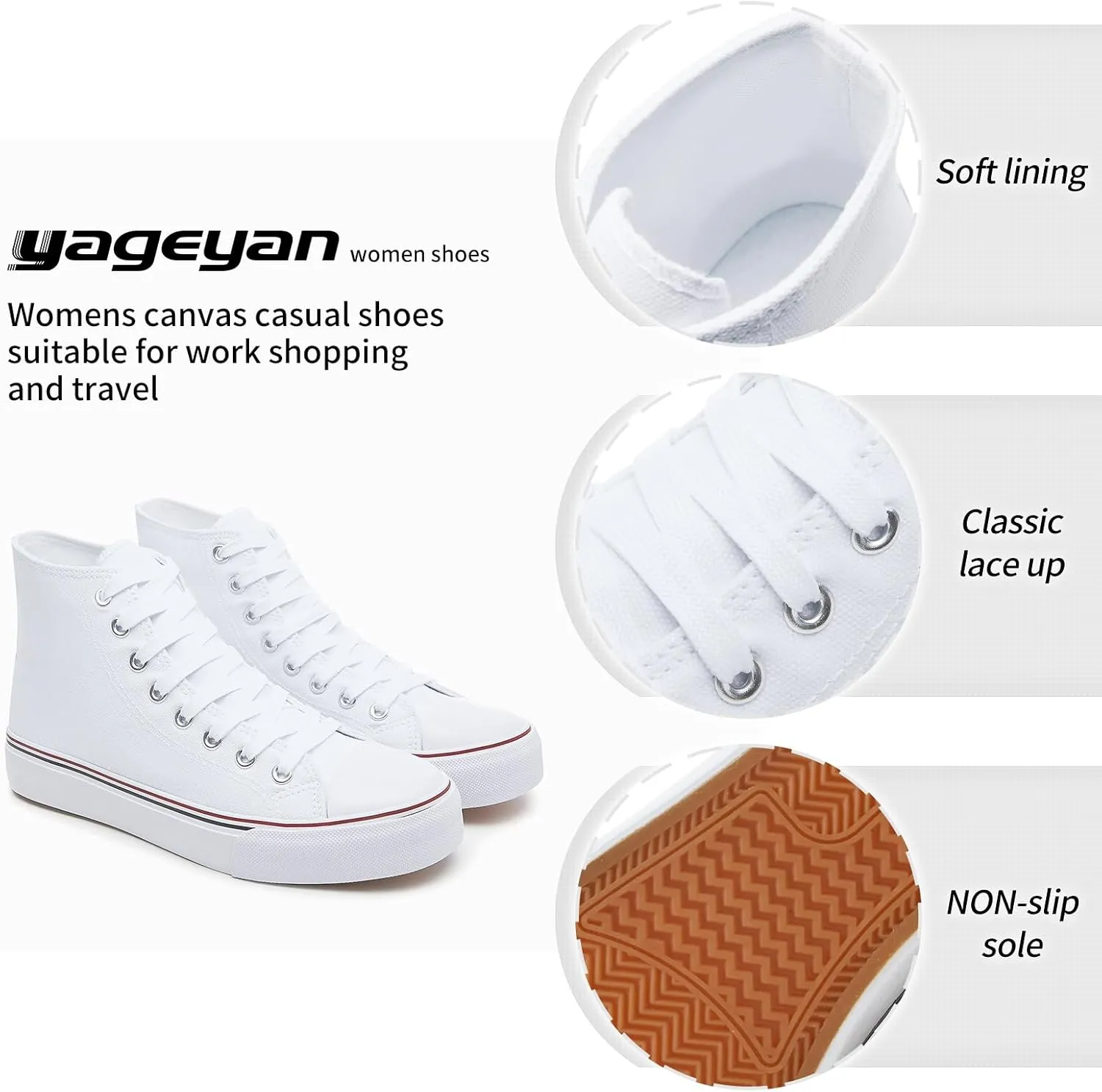 yageyan Womens High Top Canvas Sneakers Lace up Fashion Shoes for Women Casual Classic
