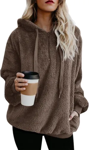 Yanekop Womens Hoodies Sherpa Pullover Sweater Fuzzy Fleece Sweatshirt Oversized Hoodie Cozy Outerwear with Pockets