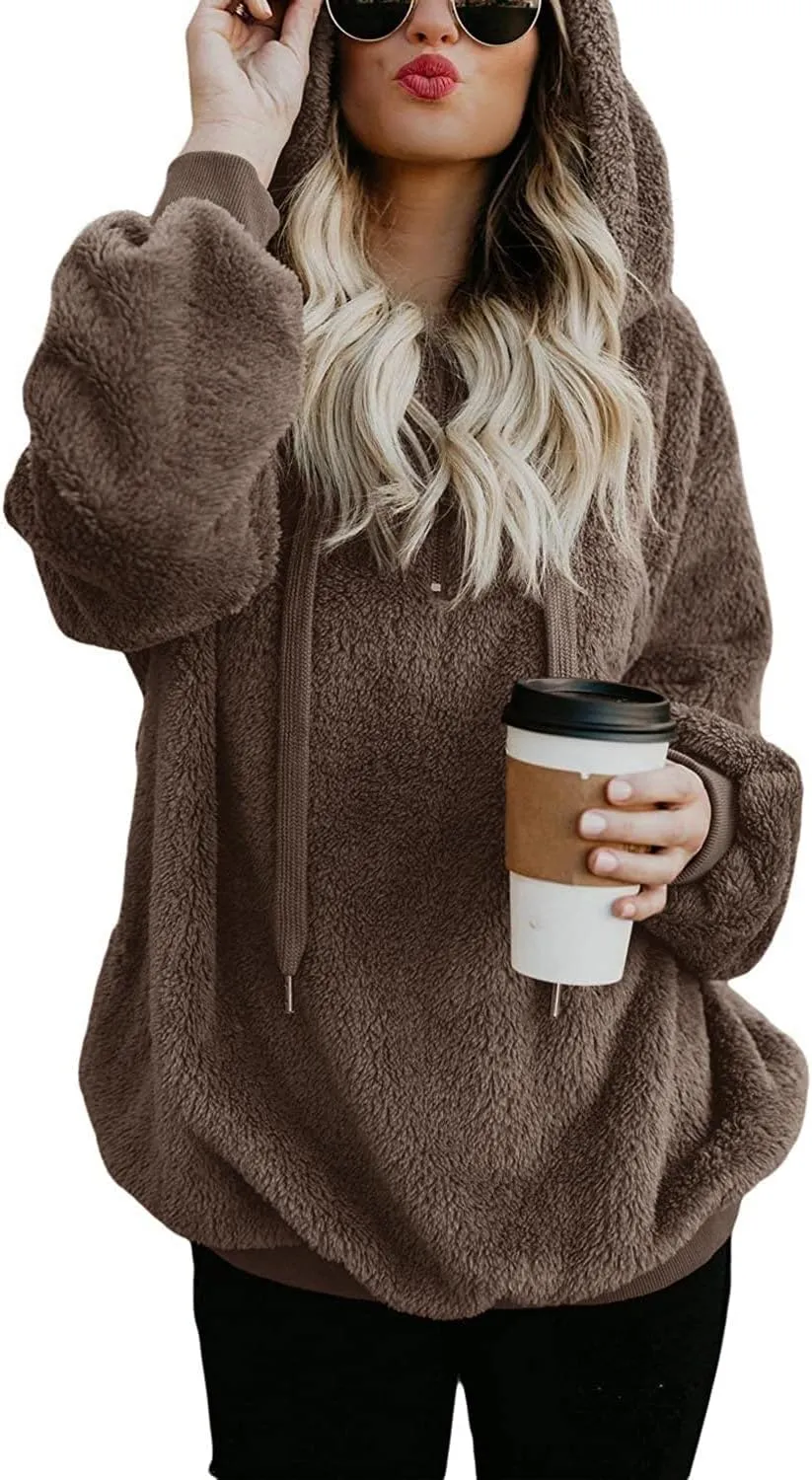 Yanekop Womens Hoodies Sherpa Pullover Sweater Fuzzy Fleece Sweatshirt Oversized Hoodie Cozy Outerwear with Pockets