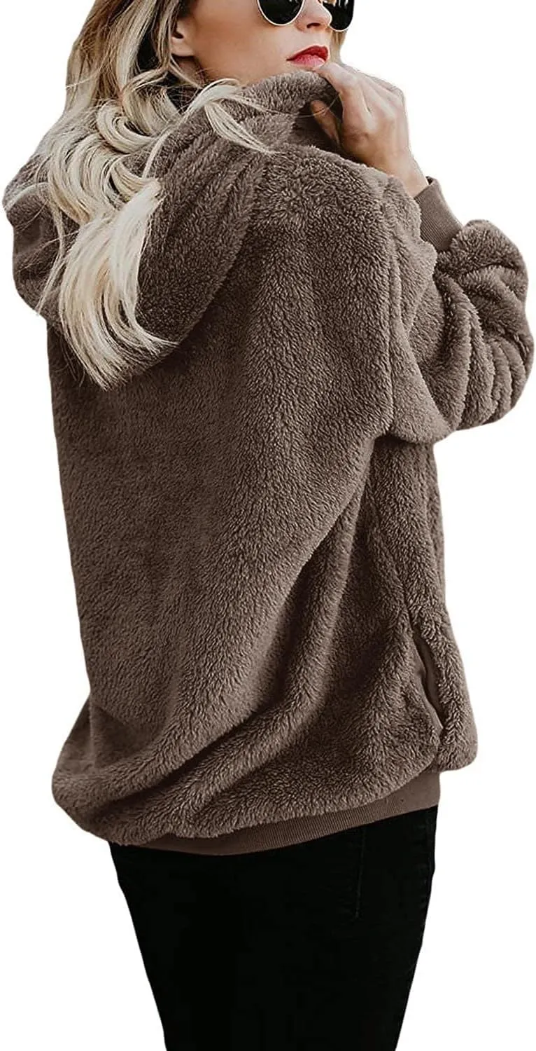 Yanekop Womens Hoodies Sherpa Pullover Sweater Fuzzy Fleece Sweatshirt Oversized Hoodie Cozy Outerwear with Pockets