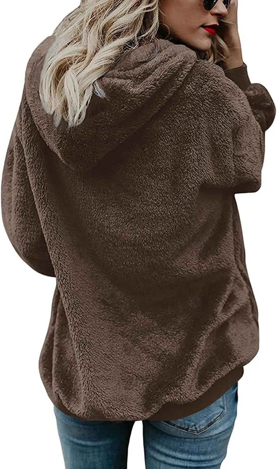 Yanekop Womens Hoodies Sherpa Pullover Sweater Fuzzy Fleece Sweatshirt Oversized Hoodie Cozy Outerwear with Pockets