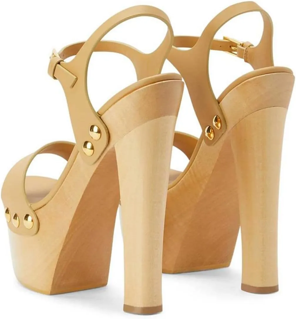 YDN Women's Platform Heeled Sandals Open Round Toe Chunky High Heels Backless Ankle Strap Sexy Casual Shoes for Spring Summer Party Size 4-16 US
