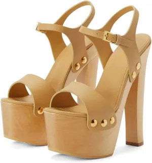 YDN Women's Platform Heeled Sandals Open Round Toe Chunky High Heels Backless Ankle Strap Sexy Casual Shoes for Spring Summer Party Size 4-16 US