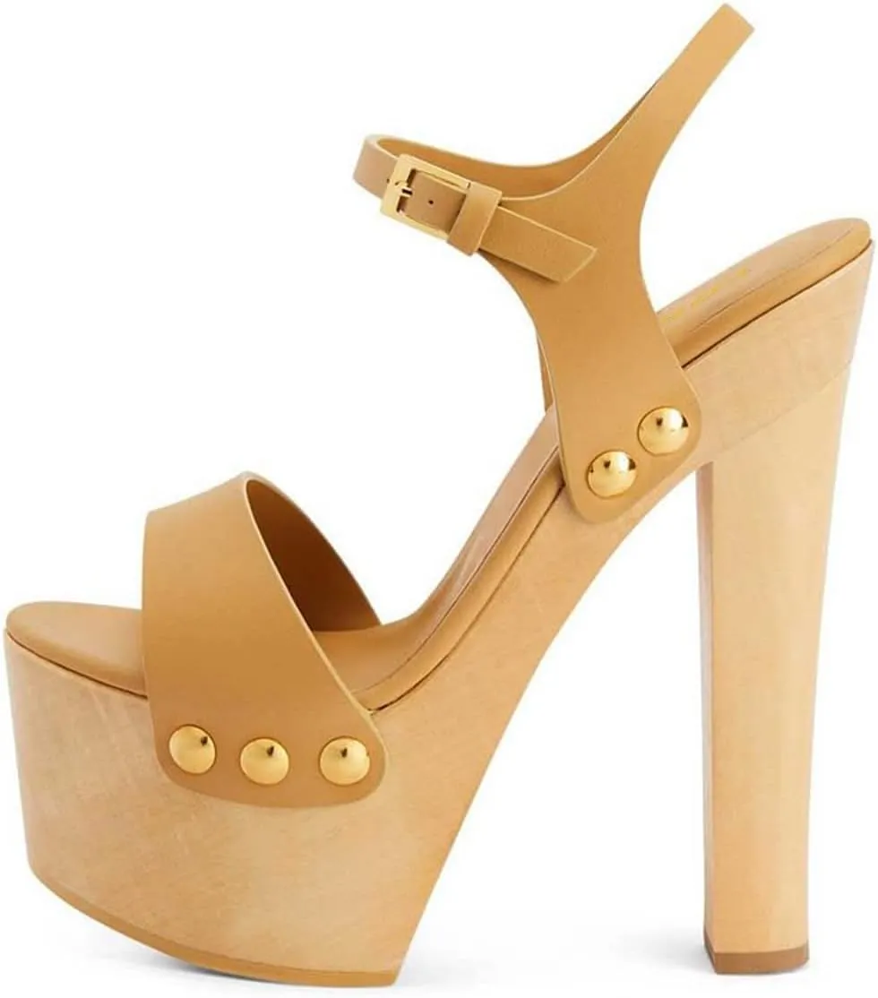 YDN Women's Platform Heeled Sandals Open Round Toe Chunky High Heels Backless Ankle Strap Sexy Casual Shoes for Spring Summer Party Size 4-16 US