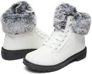 yegeyan womens snow boots PU winter ankle booties fur lined anti-slip combat boots