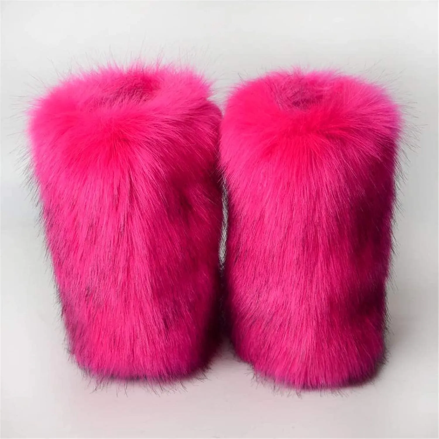 YESBOR Women's Faux Fur Boots Fluffy Mid-Calf Fuzzy Winter Snow Boots Outdoor Flat Shoes