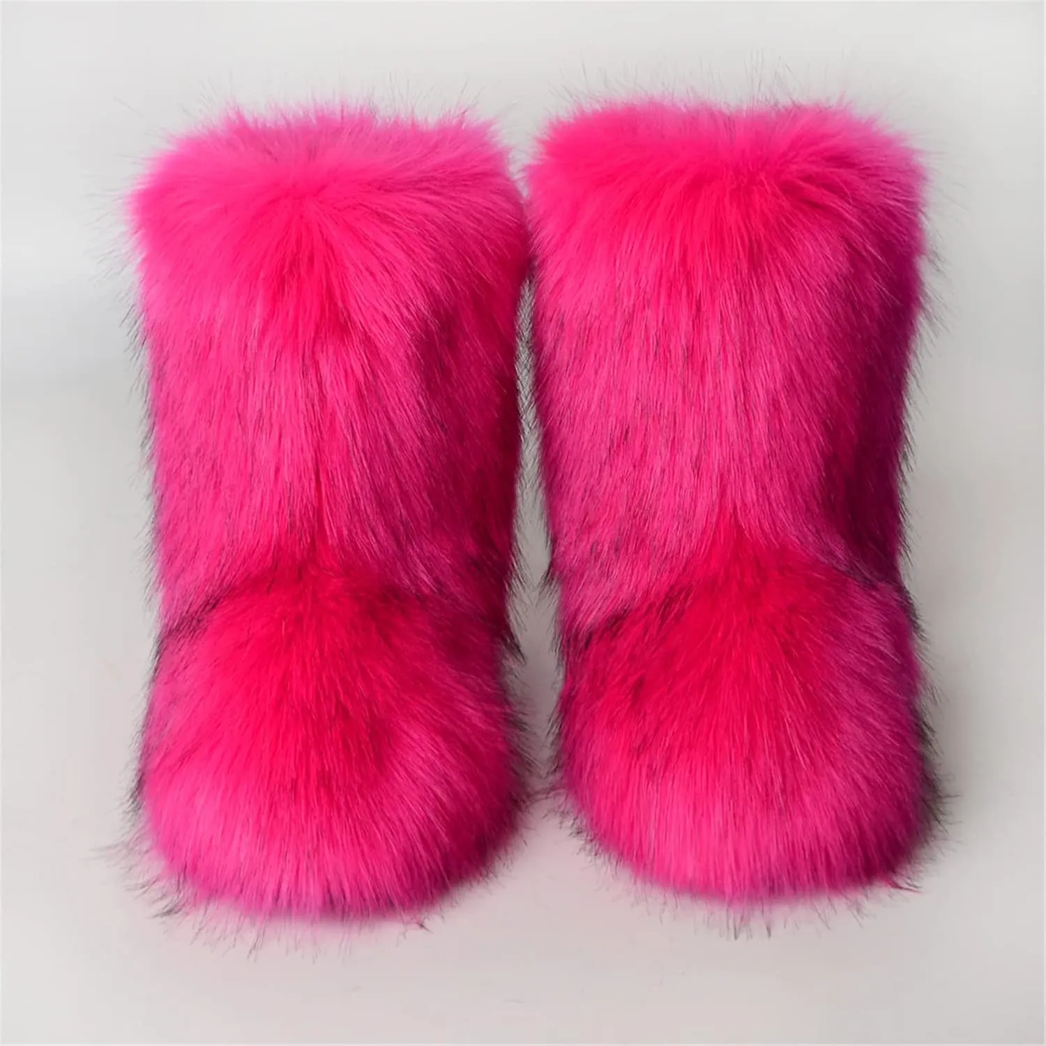 YESBOR Women's Faux Fur Boots Fluffy Mid-Calf Fuzzy Winter Snow Boots Outdoor Flat Shoes