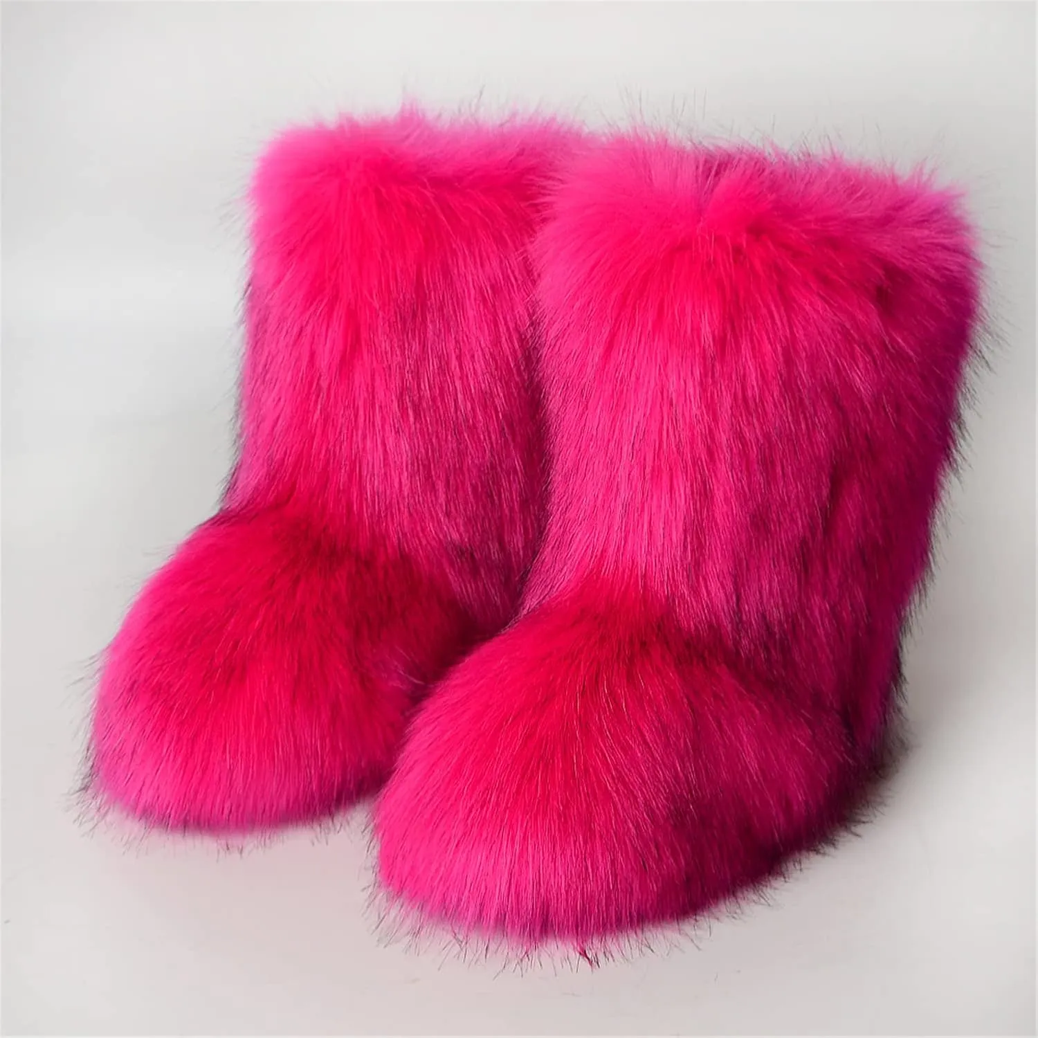 YESBOR Women's Faux Fur Boots Fluffy Mid-Calf Fuzzy Winter Snow Boots Outdoor Flat Shoes