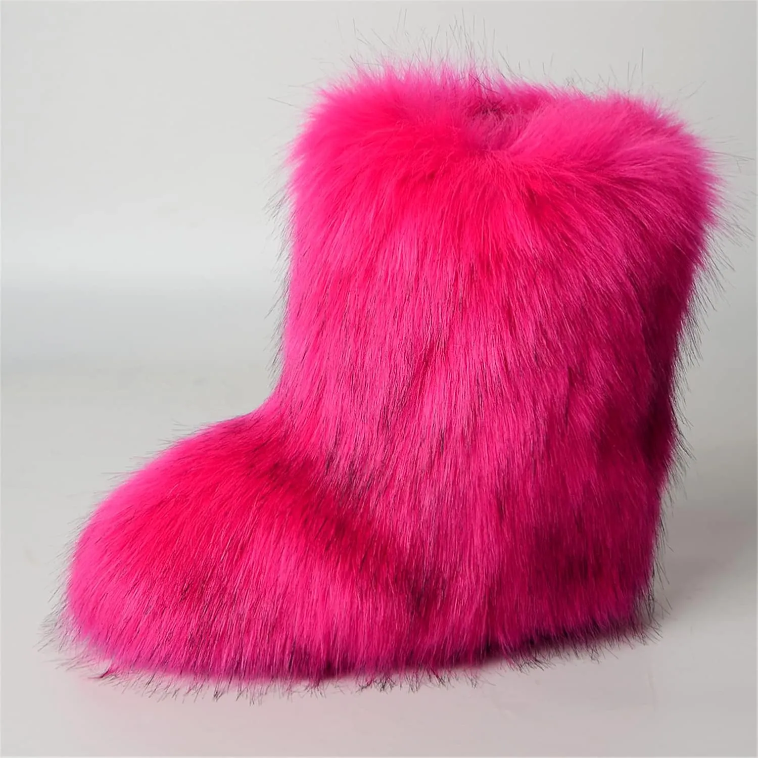 YESBOR Women's Faux Fur Boots Fluffy Mid-Calf Fuzzy Winter Snow Boots Outdoor Flat Shoes