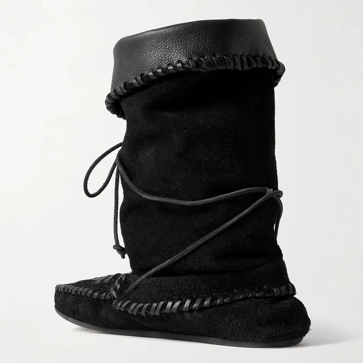 Yishaweiqi Tassel Suede Moccasin Boots for Women Slouched Strappy Fold Over Mid Calf Pull On Lace Up Short Boots