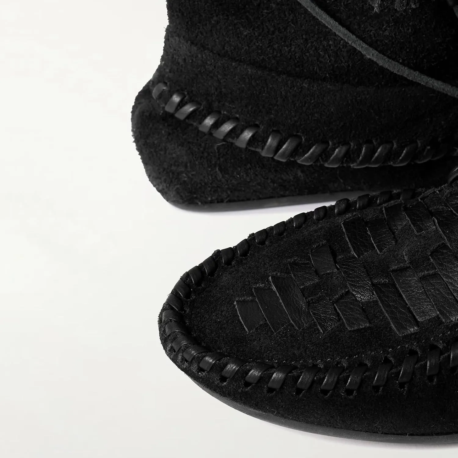 Yishaweiqi Tassel Suede Moccasin Boots for Women Slouched Strappy Fold Over Mid Calf Pull On Lace Up Short Boots