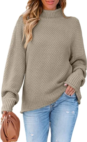 ZESICA Women's Turtleneck Batwing Sleeve Loose Oversized Chunky Knitted Pullover Sweater Jumper Tops