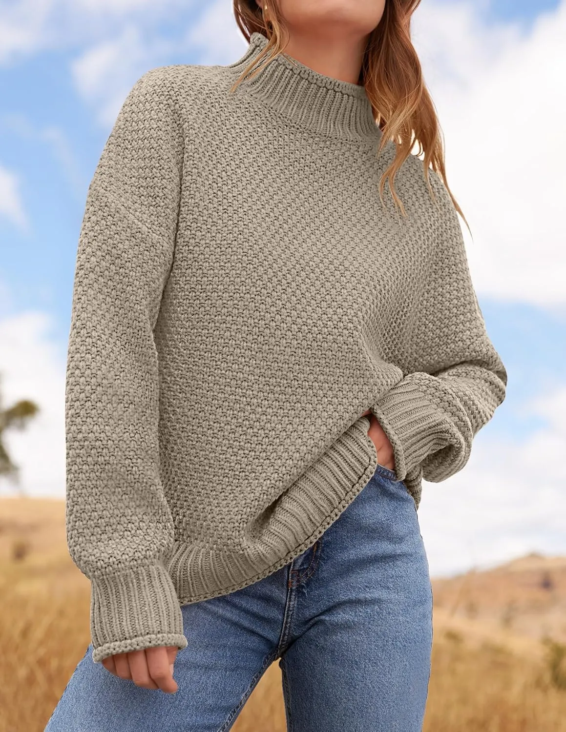 ZESICA Women's Turtleneck Batwing Sleeve Loose Oversized Chunky Knitted Pullover Sweater Jumper Tops
