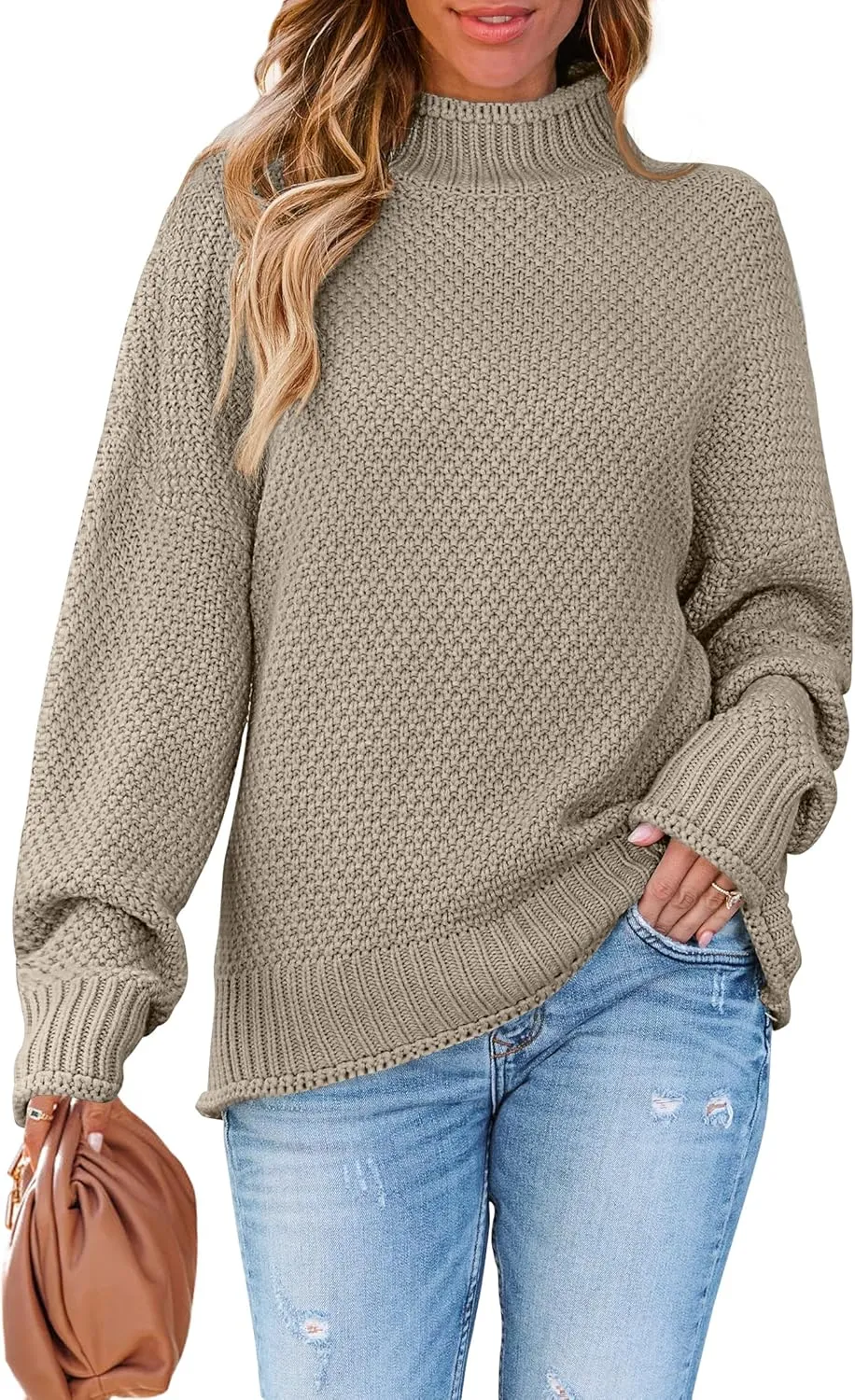 ZESICA Women's Turtleneck Batwing Sleeve Loose Oversized Chunky Knitted Pullover Sweater Jumper Tops