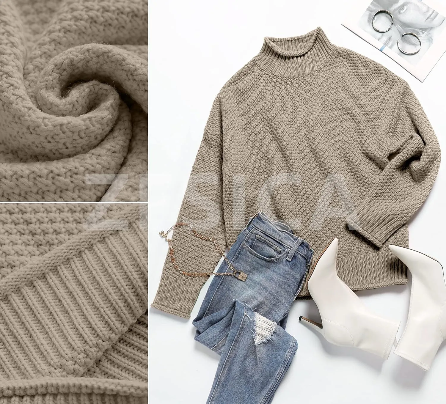 ZESICA Women's Turtleneck Batwing Sleeve Loose Oversized Chunky Knitted Pullover Sweater Jumper Tops