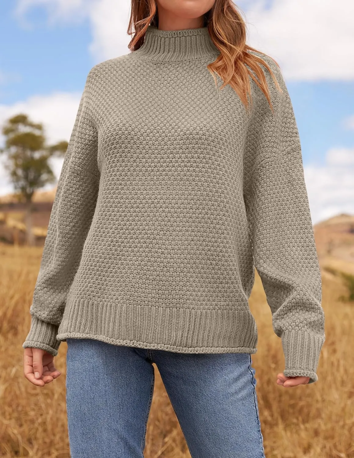 ZESICA Women's Turtleneck Batwing Sleeve Loose Oversized Chunky Knitted Pullover Sweater Jumper Tops