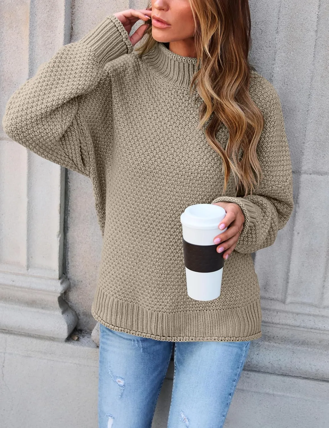 ZESICA Women's Turtleneck Batwing Sleeve Loose Oversized Chunky Knitted Pullover Sweater Jumper Tops