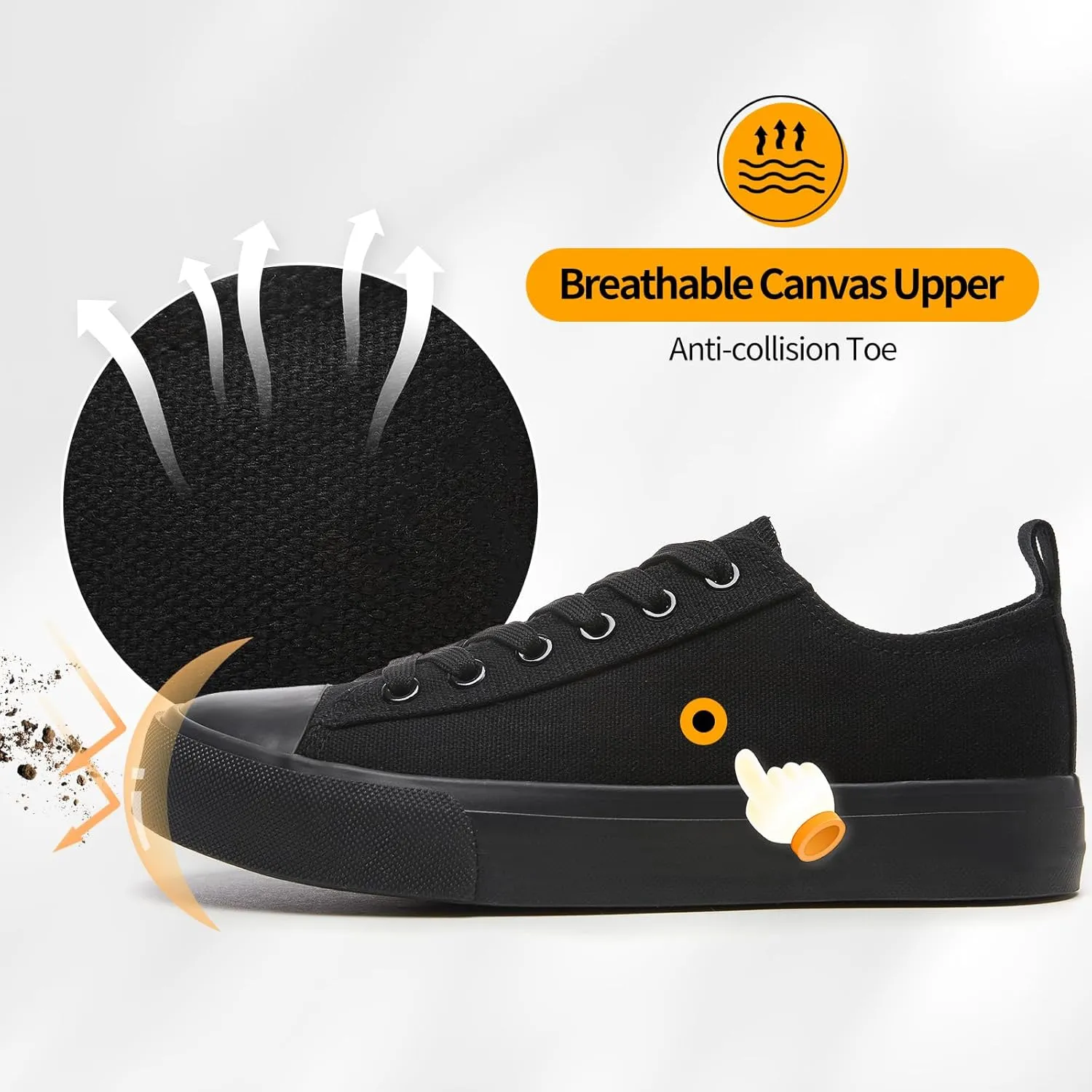 ZGR Womens White Canvas Sneakers,Classic Black Canvas Shoes,Casual Fashion Sneakers