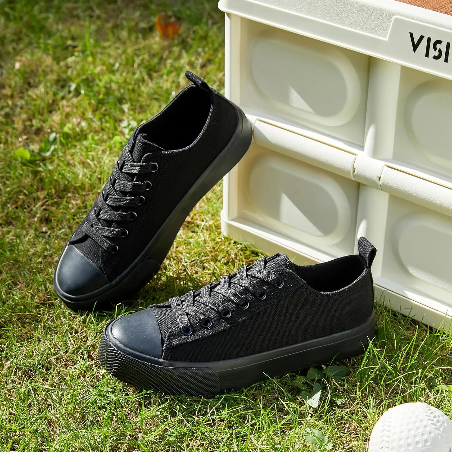 ZGR Womens White Canvas Sneakers,Classic Black Canvas Shoes,Casual Fashion Sneakers