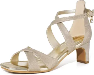 ZURIN Womens Chunky Low Heels Comfortable Open Toe Ankle Strap Heeled Sandals Strappy Block Heels Dress Shoes for Wedding Bridal Evening Party Prom