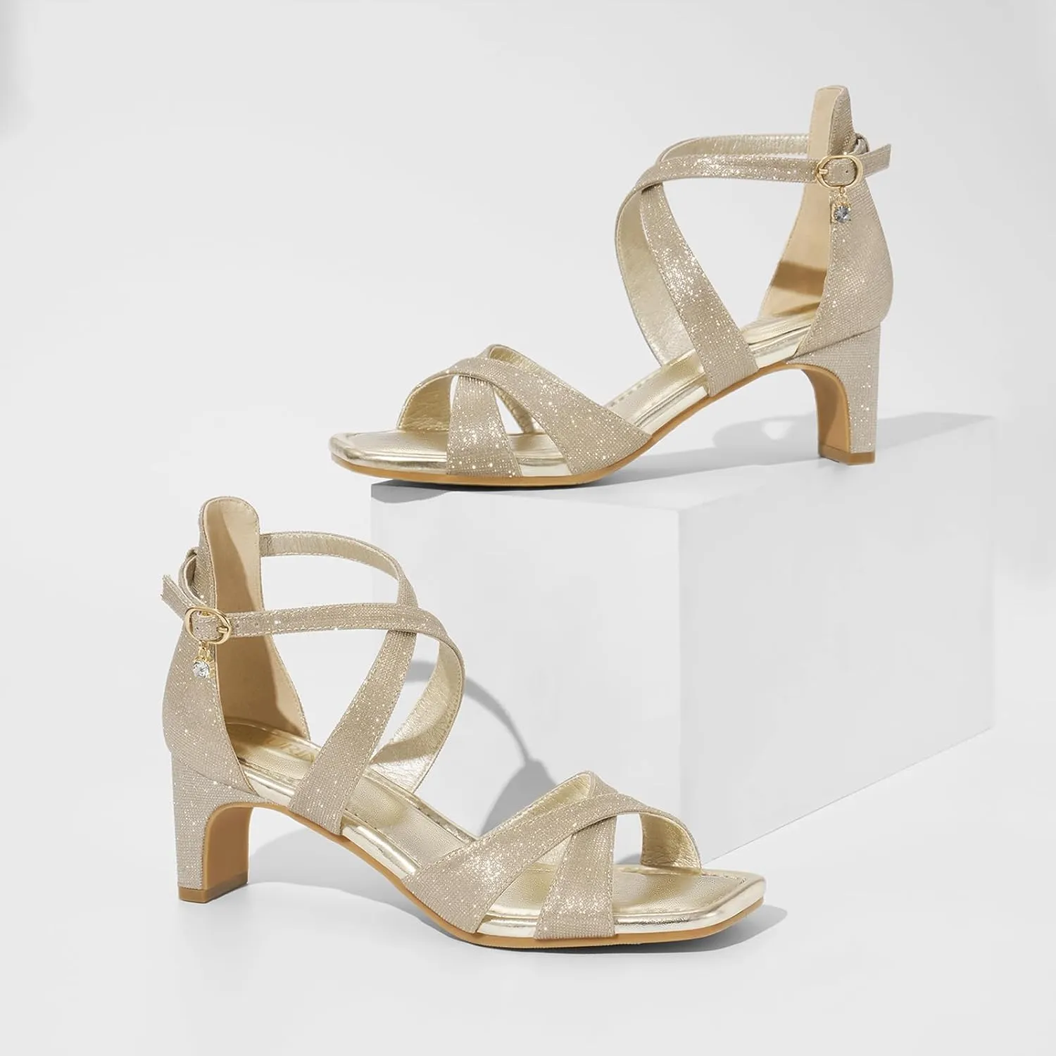 ZURIN Womens Chunky Low Heels Comfortable Open Toe Ankle Strap Heeled Sandals Strappy Block Heels Dress Shoes for Wedding Bridal Evening Party Prom