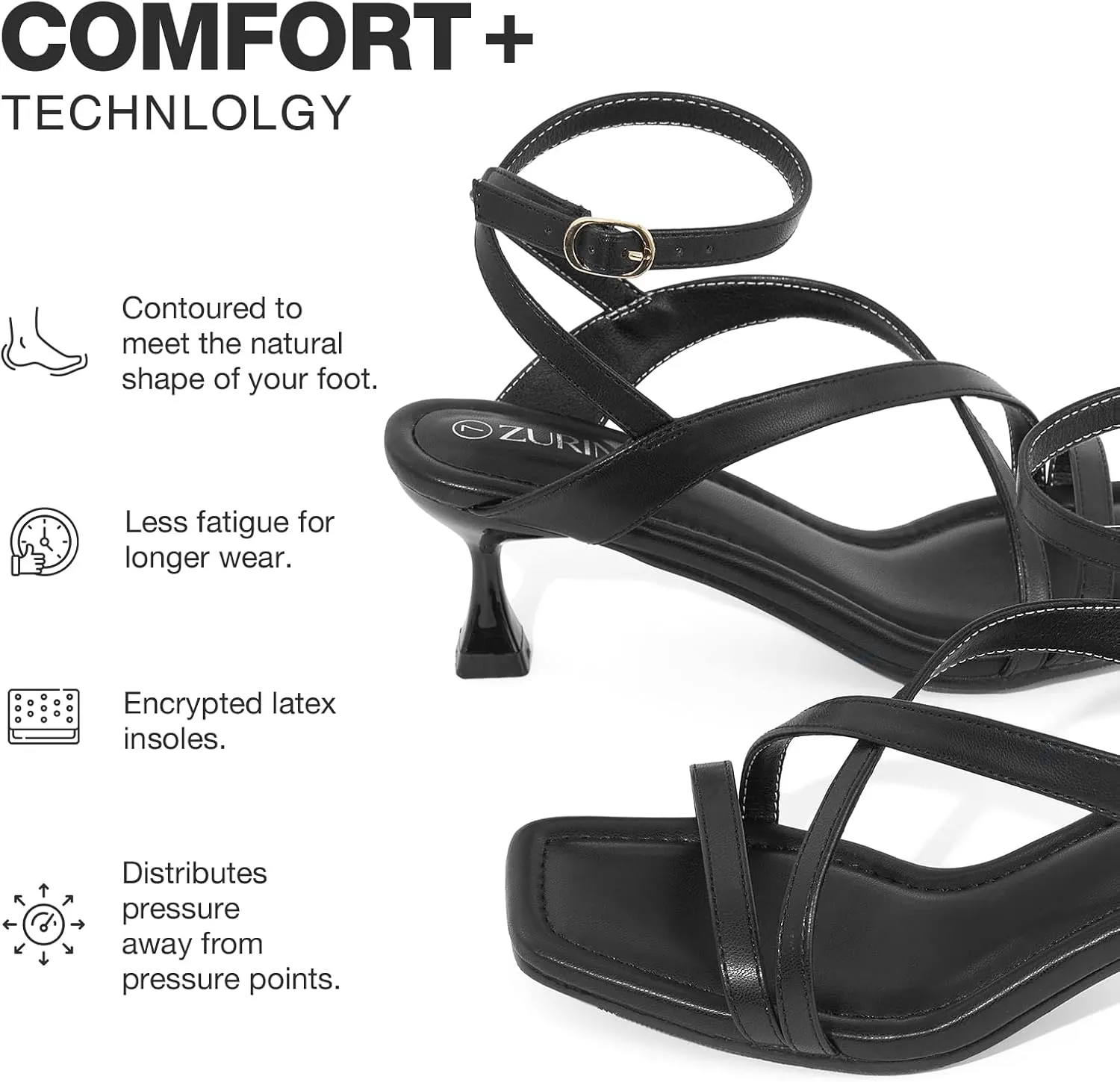 ZURIN Women's Low Kitten Heels Sandals Dressy Strappy Heeled Sandals Open Square Toe Ankle Strap Summer Dress Party Shoes 2.4 Inch
