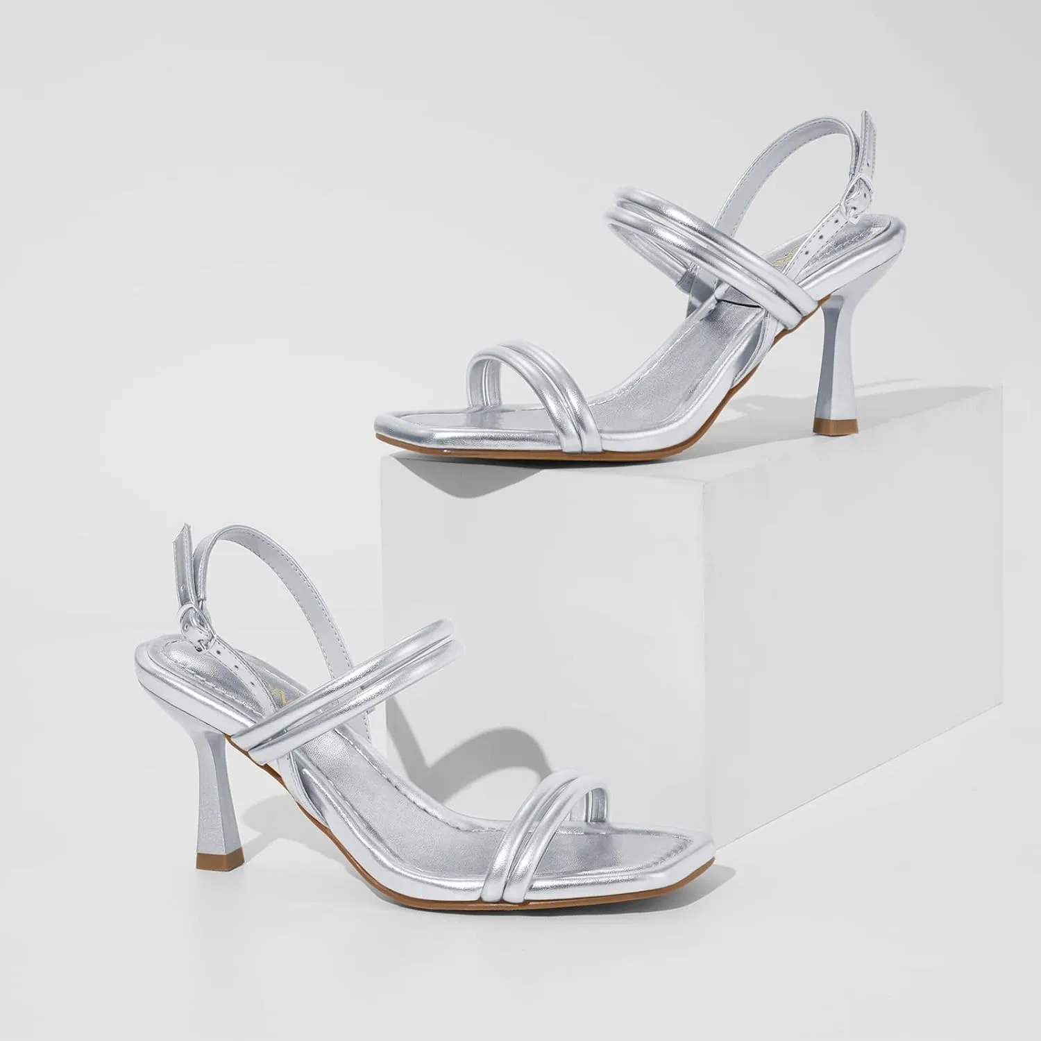 ZURIN Womens Strappy Sandals Kitten Heels Square Open Toe Heeled Sandals Ankle Strap Slingback High Heels Dress Party Evening Prom wedding Shoes