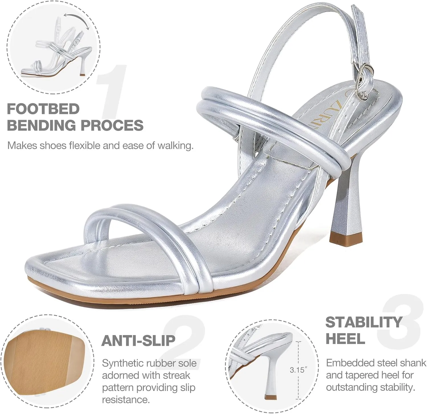 ZURIN Womens Strappy Sandals Kitten Heels Square Open Toe Heeled Sandals Ankle Strap Slingback High Heels Dress Party Evening Prom wedding Shoes