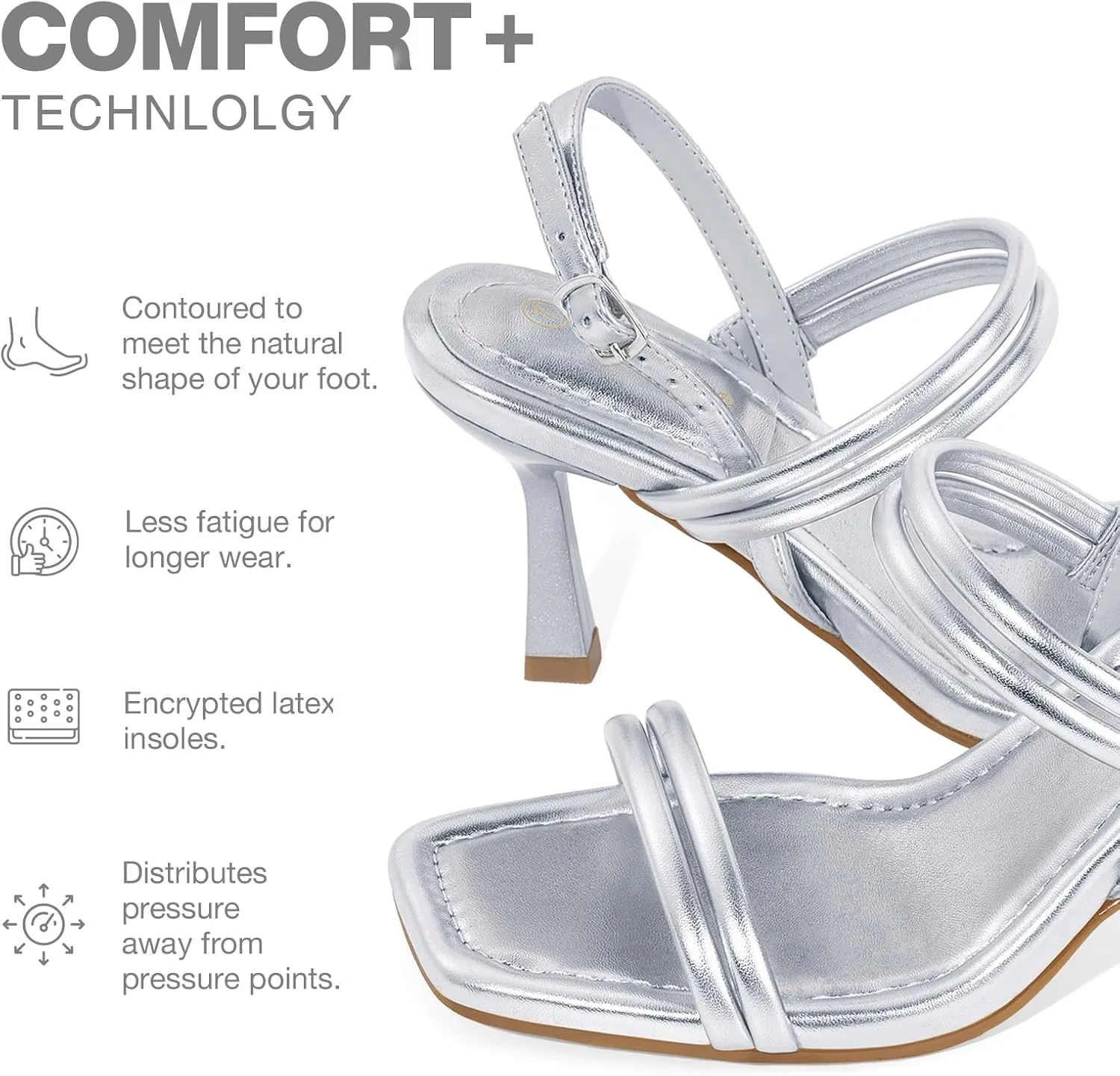 ZURIN Womens Strappy Sandals Kitten Heels Square Open Toe Heeled Sandals Ankle Strap Slingback High Heels Dress Party Evening Prom wedding Shoes